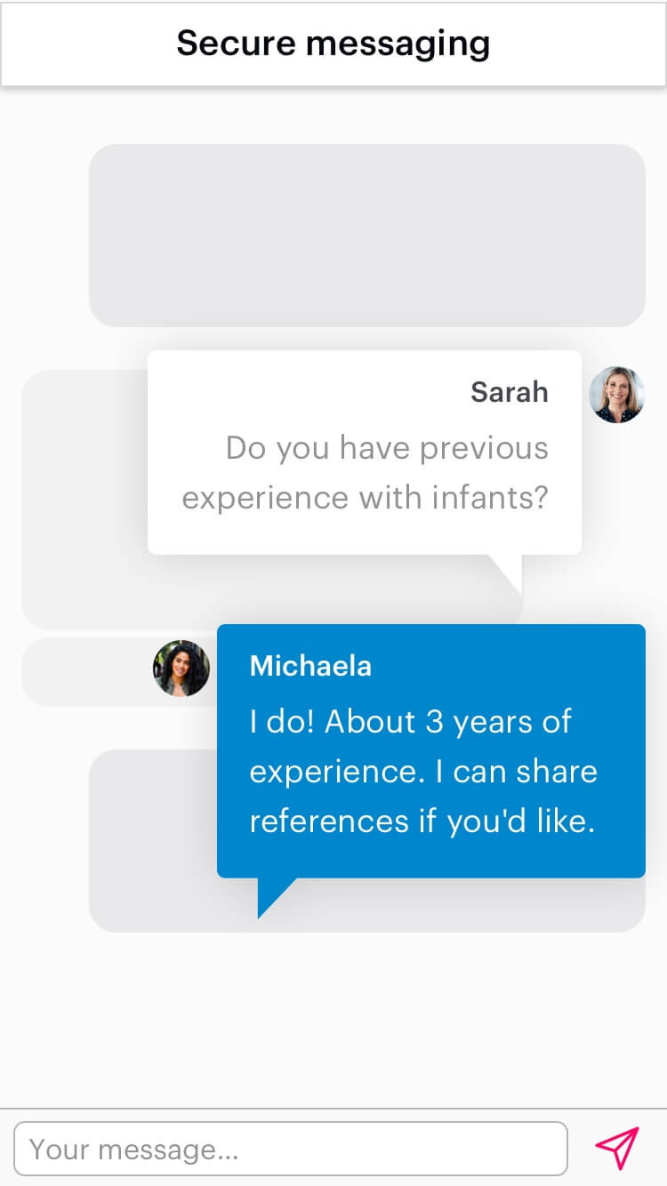 Messaging between the parent, Sarah, and sitter, Michaela H.