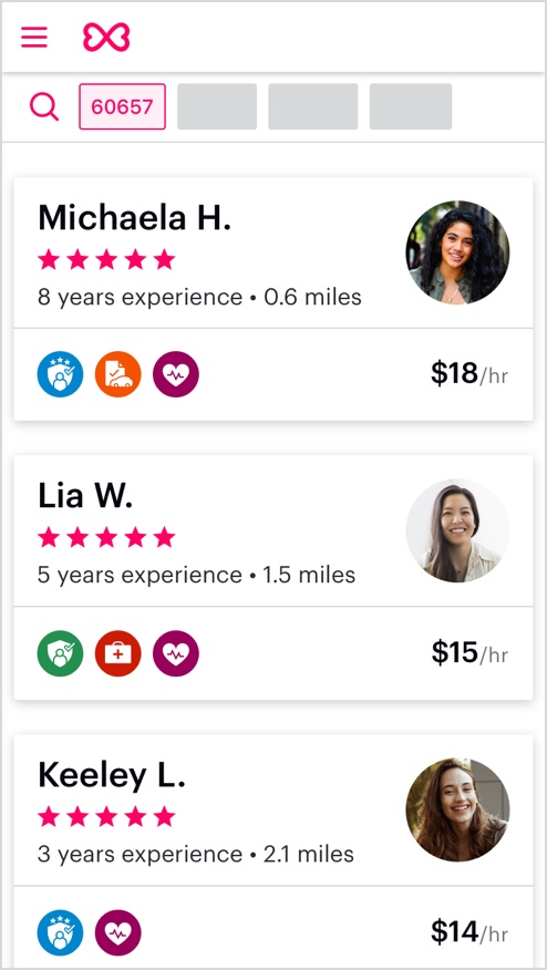 A list of sitters in the zip code area of 60657