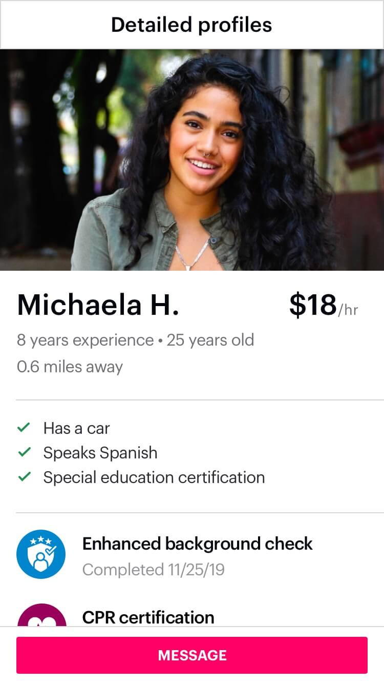 The sitter profile of Michaela H.