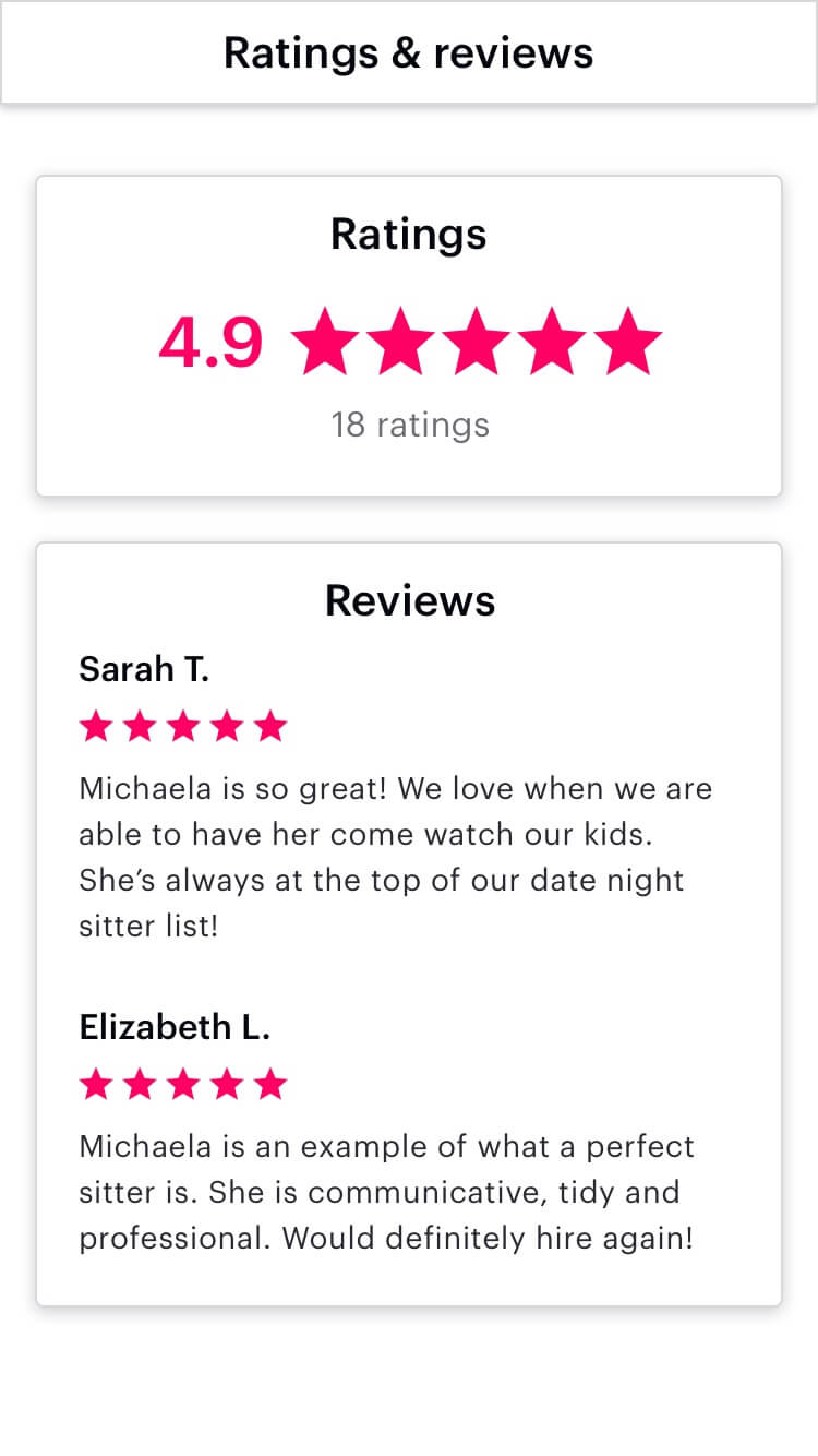 Ratings & reviews of Michaela H.